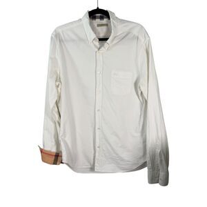 Burberry Brit Vintage White Long Sleeve Button Nova Check Cuff Shirt Men's Large